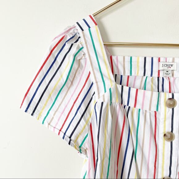 J. Crew Rainbow Striped Button Front Cotton Poplin Square Neck Top M - Picture 6 of 10